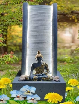 Decorative Slate Water Fountain With Lord Buddha Statue Gray Color