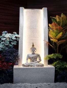 Meditation White Buddha Statue Decorative Water Fountain For Indoor & Outdoor