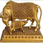 Brass Cow And Calf Statue Idol Fine Work Brass Kamdhenu Religious Idol