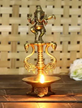 Brass Lord Ganesha Deepak Oil Wick Diya Stand