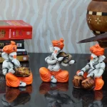Set of 3 Ganesha Playing Dholak, Violen and Tabla Idols