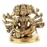 Handmade Panchmukhi Sitting Brass Hanuman Statue