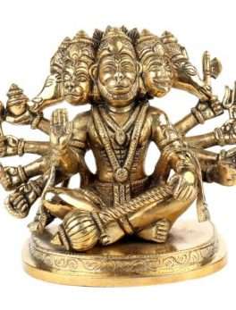 Handmade Panchmukhi Sitting Brass Hanuman Statue