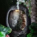 Rock Carved Buddha face Shower Water Fountain