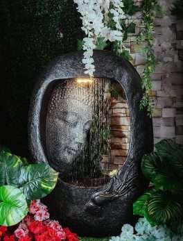 Rock Carved Buddha face Shower Water Fountain