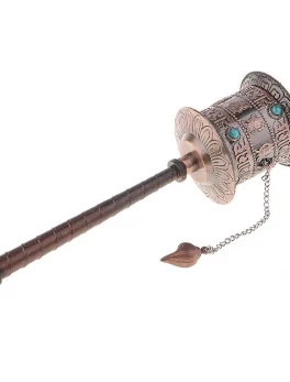 Tibetan Metal Buddhist Long Hand Held Prayer Wheel Om Mani Padme