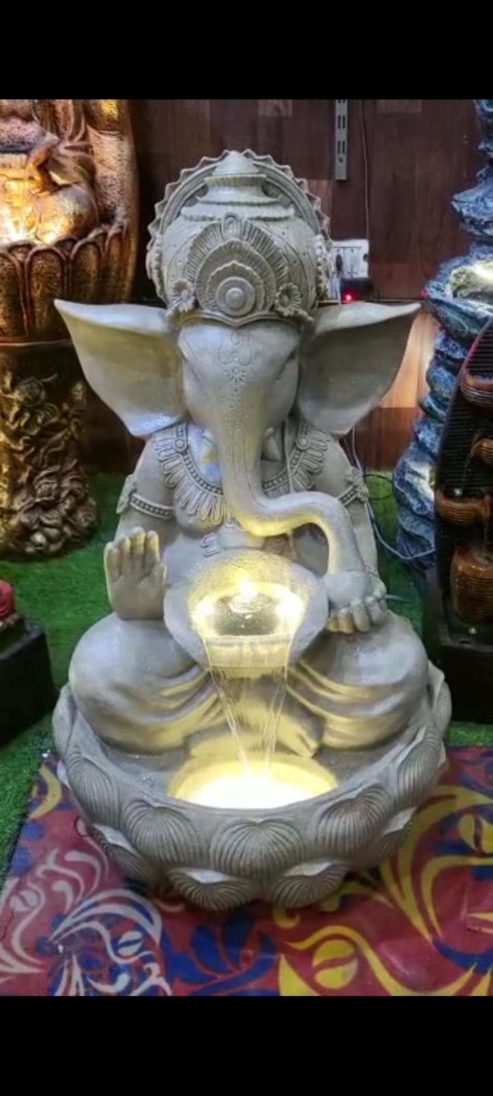 Big Lotus Ganesha Idol Indoor Outdoor Fountain With Led Lights