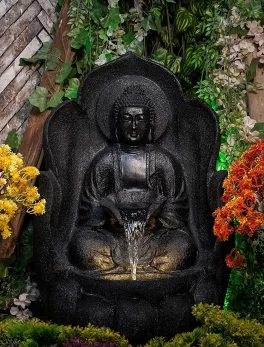 Black Leaf Buddha Indoor & Outdoor Fountain with Led Lights