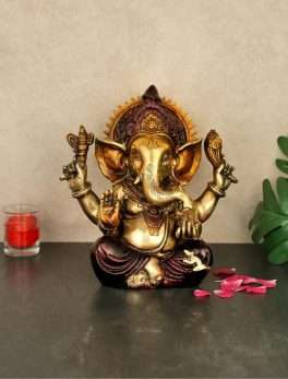Brass Ganesha Bhagwan Idol Taj Ganesh Statue Ganpati Murti