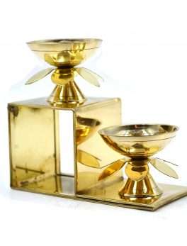 Brass Lotus Diya Oil Puja Lamp Piller Stand 2 Step Diya