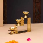 Brass Lotus Diya Oil Puja Lamp Piller Stand 3 Step Diya