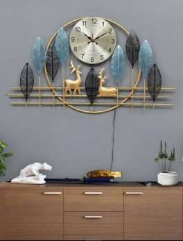 Metal Deer Wall Clock with LED Lights