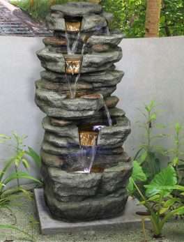 Rock Water Fountain with Led Lights, Outdoor Space or Indoor.