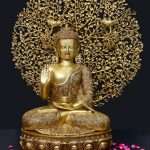 Large Brass Buddha Statue With Tree