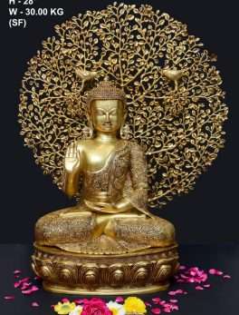 Large Brass Buddha Statue With Tree