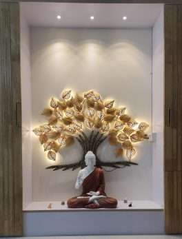 Fiber Buddha Idols with metal tree wall hanging