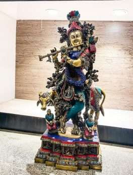Brass Stone Work Krishna idols for home decor