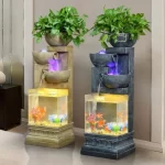 indoor water fountain with fish tank