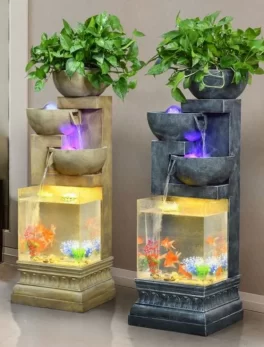 indoor water fountain with fish tank