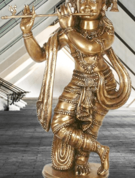 Brass  Standing Krishna Playing Flute For Decor In Antique Finish