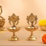 Brass Shanku Chakra Kuber Diya, Deepam for Home Pooja Decor & Gifting (Gold, Set of 2)