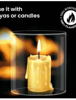 Diya for Puja Glass Cover Akhand Jyoti Diya Glass Large (Height: 4 Inch Width: 3 Inch)