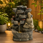 Buddha Table Top Indoor Outdoor Water Fountain with LED Lights for Home Decor