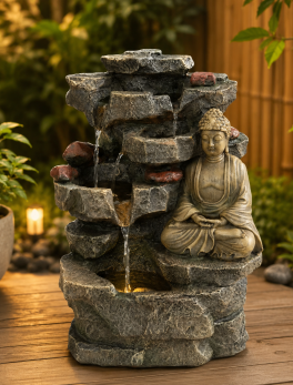 Buddha Table Top Indoor Outdoor Water Fountain with LED Lights for Home Decor