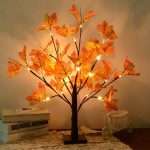 Artificial Fall Lighted Maple Tree 24 LED Thanksgiving Decorations Table Lights Battery Operated