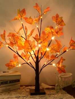 Artificial Fall Lighted Maple Tree 24 LED Thanksgiving Decorations Table Lights Battery Operated