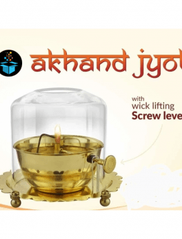 Brass Akhand Diya with Adjustable Bati for Puja Decorative With Borosil glass