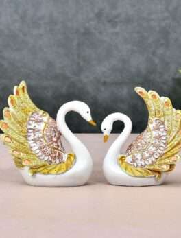 Swan Pair Feather Design Sculpture for Home Decor Decorative Showpiece