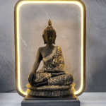Square Frame LED Light with Buddha Statue Showcase