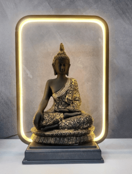 Square Frame LED Light with Buddha Statue Showcase