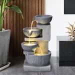 Modern 4-Tier LED Waterproof Glossy Finish Water Fountain