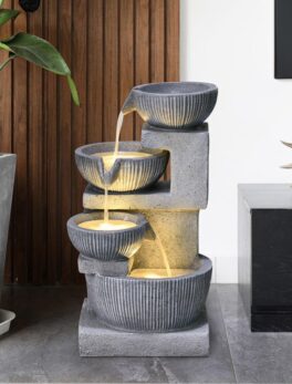 Modern 4-Tier LED Waterproof Glossy Finish Water Fountain