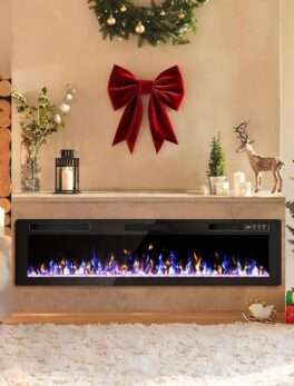 Electric Fireplace with Remote Control & Touch Screen, Recessed and Wall Mounted
