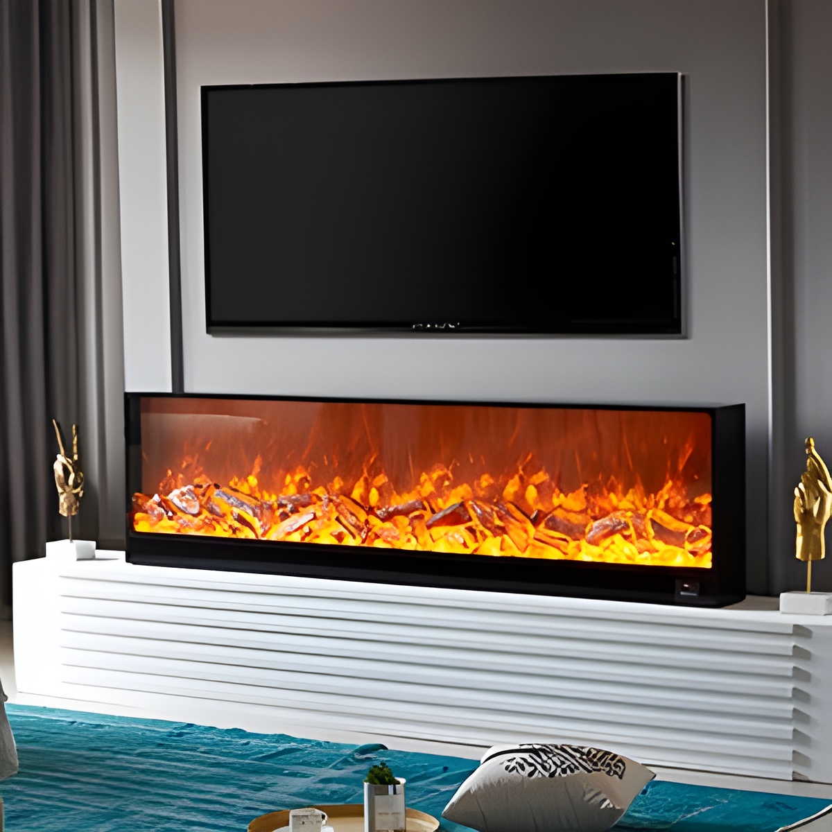Electric Fireplace, Ultra-Thin Wall Mounted and Recessed Fireplace