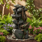 Streaming Tilted Rocks Outdoor Cascade Water Fountain With LED Lights