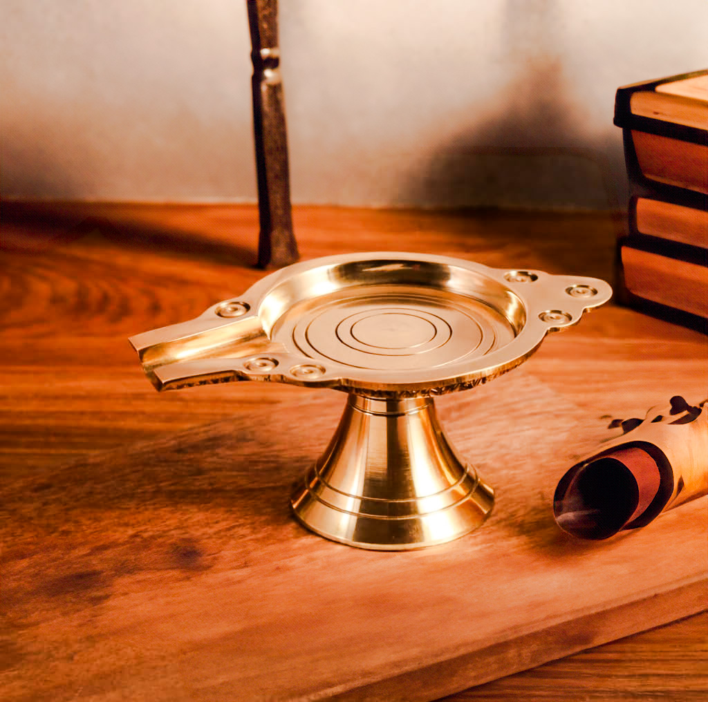Brass Abhishek Patra Plate / Tray With Stand for Puja - Image 3