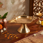 Brass Abhishek Patra Plate / Tray With Stand for Puja