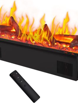 3D Water Vapor Fireplace With Wood Log on top, with Multiple Colors