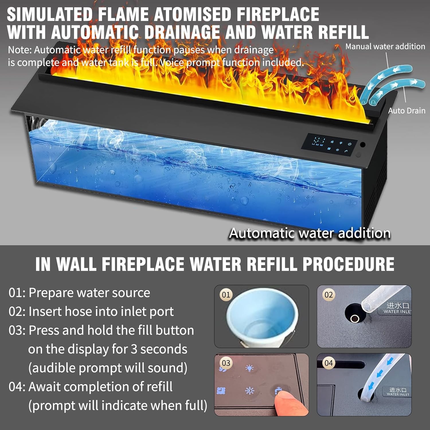 Water Vapor Fireplace Recessed 3D Realistic Steam 7 Color Flames - Image 3