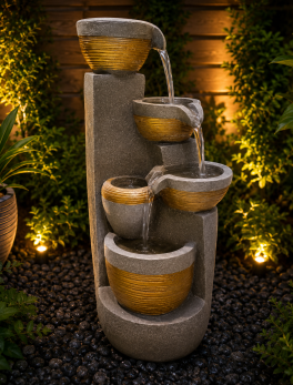 3 Tier Fiber Indoor Outdoor Fountain with Led Lights