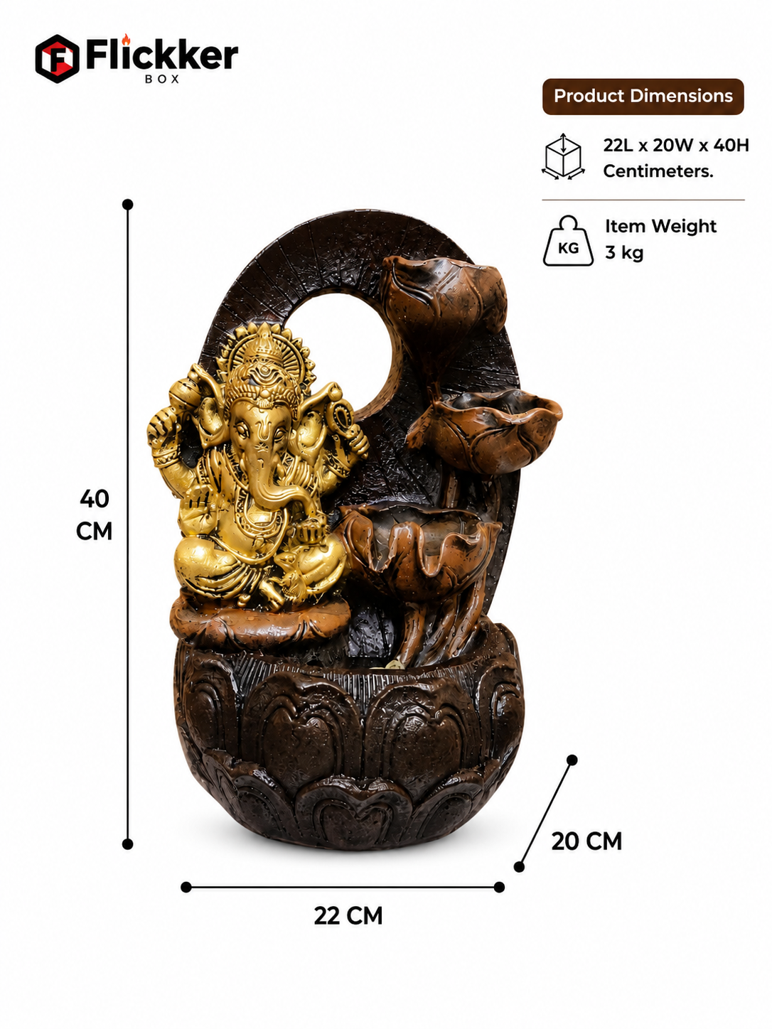 Ganesha Polystone Indoor Table Top Water Fountain with LED Lights and Water Pump - Image 2