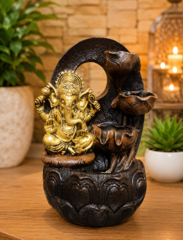 Ganesha Polystone Indoor Table Top Water Fountain with LED Lights and Water Pump