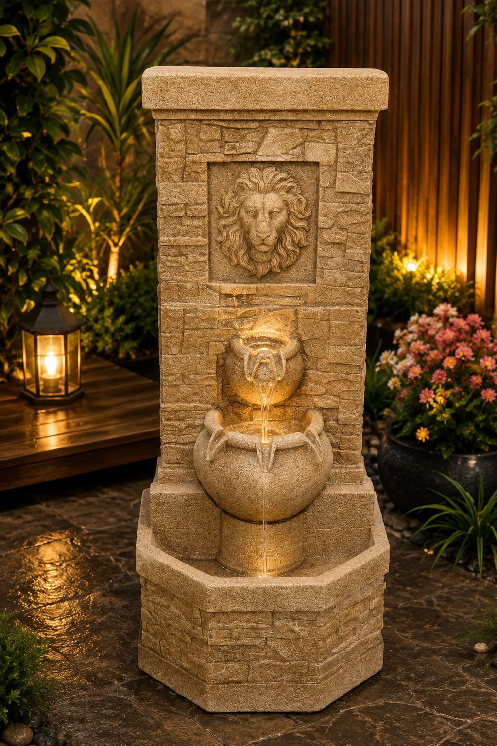 Lion Face Water Fountain Elegant Outdoor & Indoor Décor