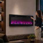 Slim LCD Electric Fireplace Wall Heater with Crystal Ember Rocks