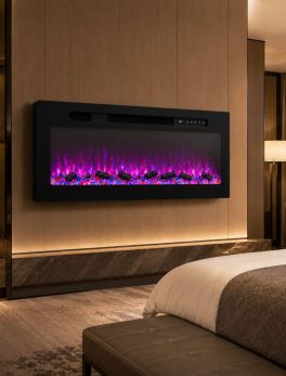 Electric LCD Fireplace Heater Insert LED Flame & Multicolor Glass Crystal