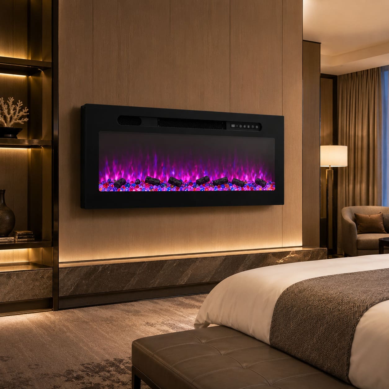 Electric LCD Fireplace Heater Insert LED Flame & Multicolor Glass Crystal